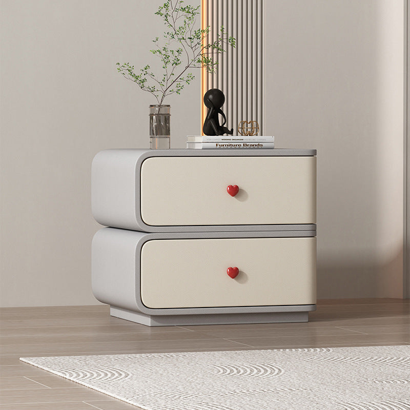 Contemporary Faux Leather Wood 2-Drawer Nightstand — Green + Beige / Right
