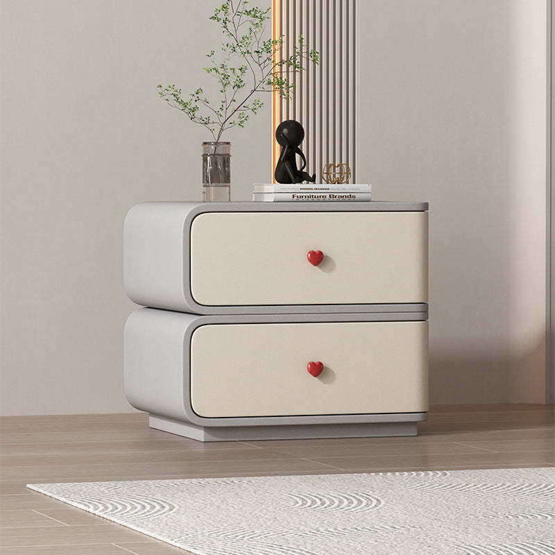 Contemporary Faux Leather Wood 2-Drawer Nightstand — Green + Beige / Right