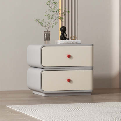 Contemporary Faux Leather Wood 2-Drawer Nightstand — Green + Beige / Right