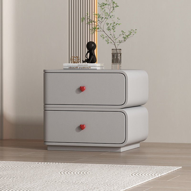 Contemporary Faux Leather Wood 2-Drawer Nightstand — Black + Beige / Left