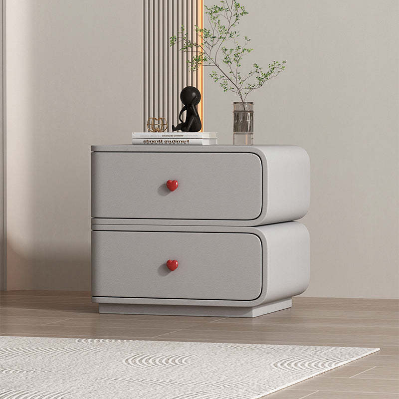 Contemporary Faux Leather Wood 2-Drawer Nightstand — Black + Beige / Left