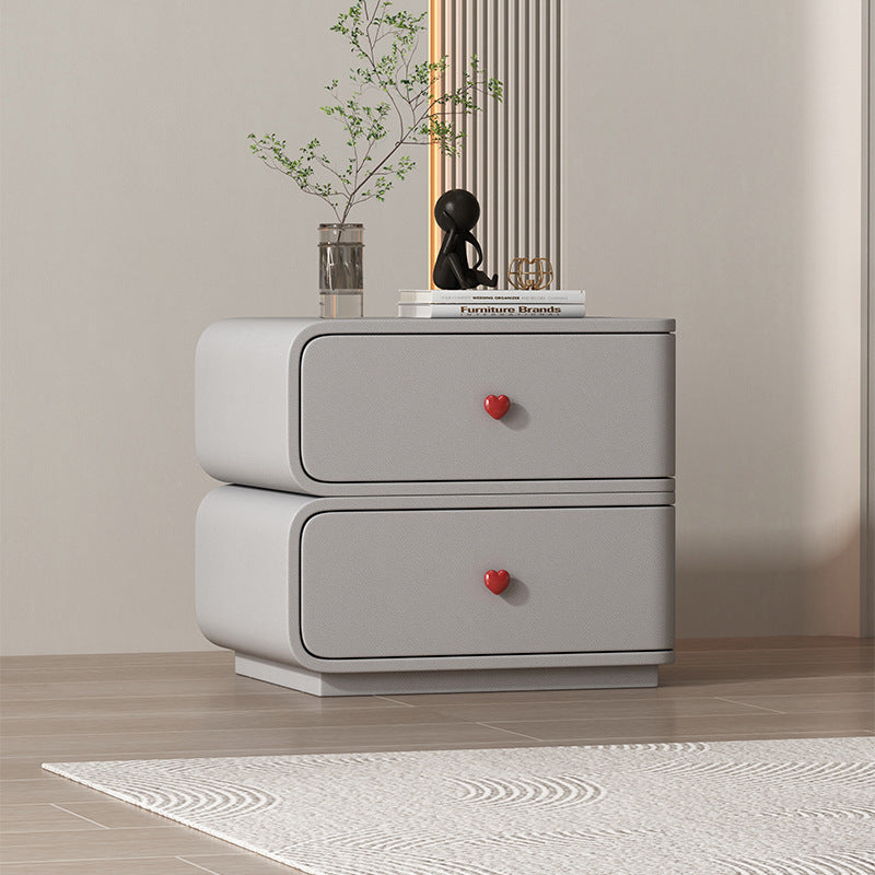 Contemporary Faux Leather Wood 2-Drawer Nightstand — Light Gray + Beige / Left