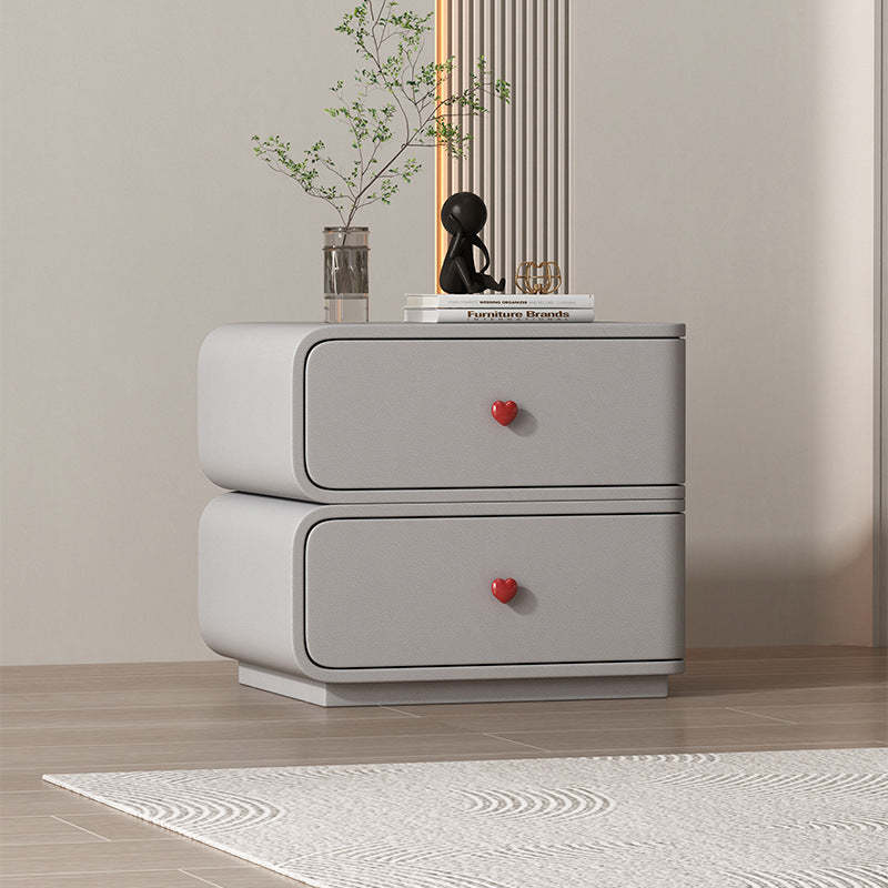 Contemporary Faux Leather Wood 2-Drawer Nightstand — Light Gray + Beige / Left
