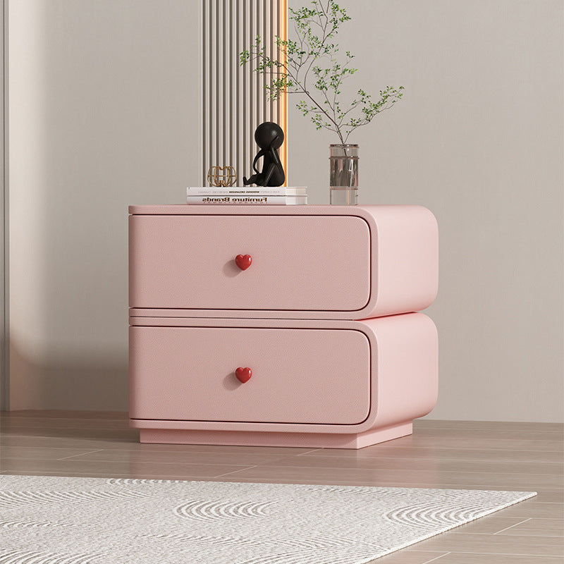 Contemporary Faux Leather Wood 2-Drawer Nightstand — Black / Right