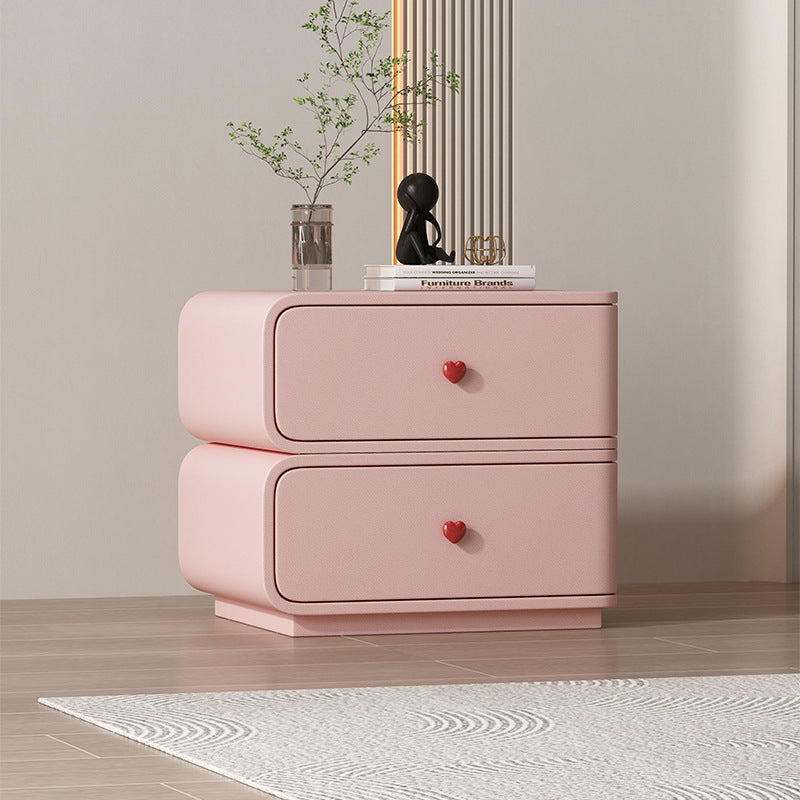 Contemporary Faux Leather Wood 2-Drawer Nightstand — Light Gray + Beige / Right