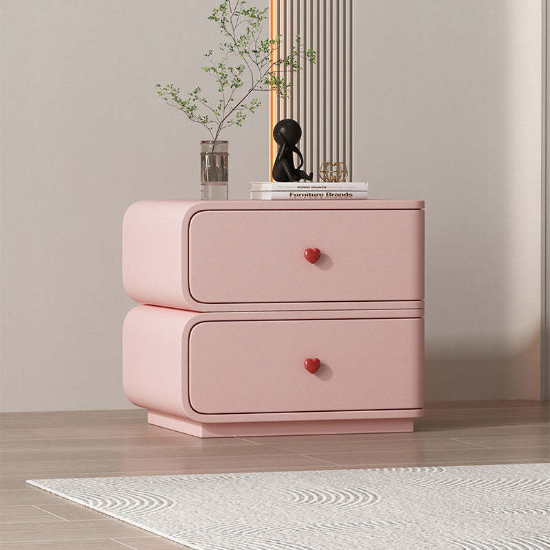 Contemporary Faux Leather Wood 2-Drawer Nightstand — Light Gray + Beige / Right
