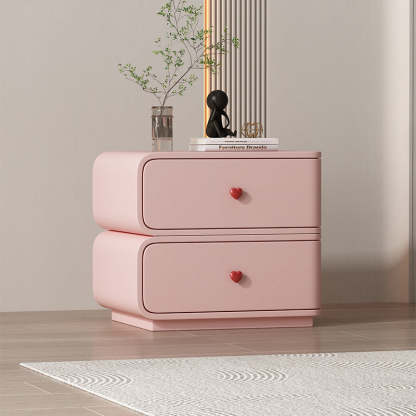 Contemporary Faux Leather Wood 2-Drawer Nightstand — Light Gray + Beige / Right