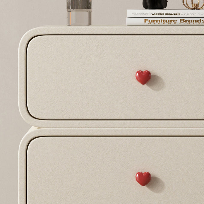Contemporary Faux Leather Wood 2-Drawer Nightstand — Light Gray / Right