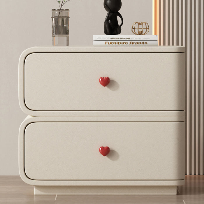 Contemporary Faux Leather Wood 2-Drawer Nightstand — Pink / Right