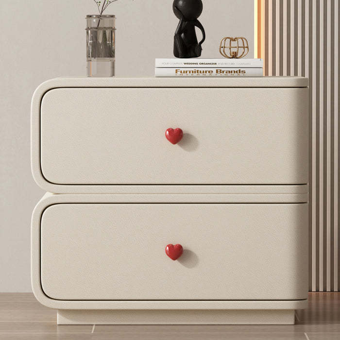 Contemporary Faux Leather Wood 2-Drawer Nightstand — Pink / Right