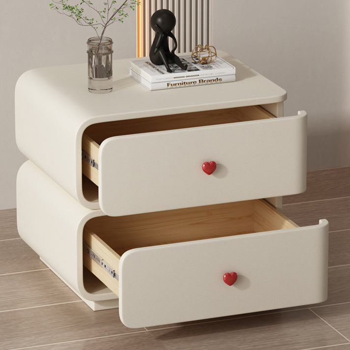 Contemporary Faux Leather Wood 2-Drawer Nightstand — Pink / Right