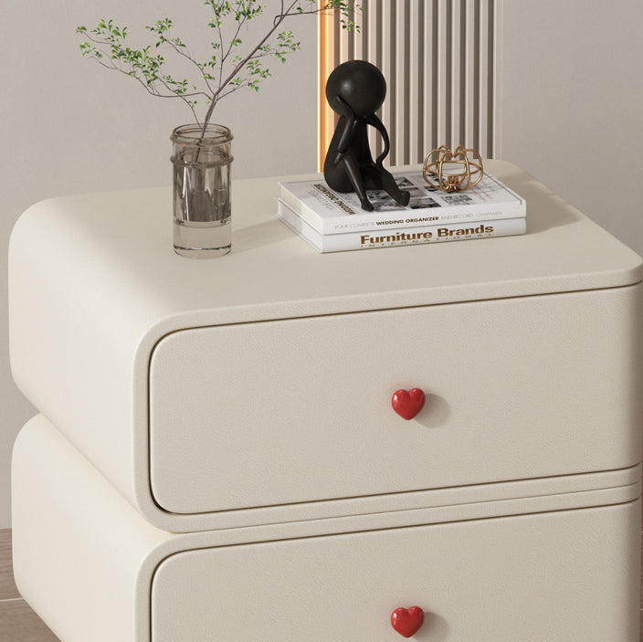 Contemporary Faux Leather Wood 2-Drawer Nightstand — Light Gray / Left