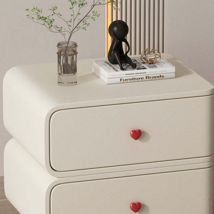 Contemporary Faux Leather Wood 2-Drawer Nightstand — Light Gray / Left