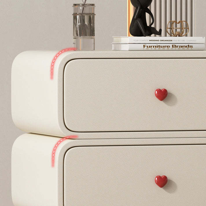 Contemporary Faux Leather Wood 2-Drawer Nightstand — Pink / Left