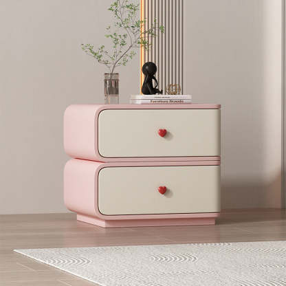 Contemporary Faux Leather Wood 2-Drawer Nightstand — Beige / Right
