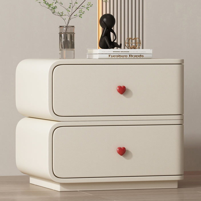 Contemporary Faux Leather Wood 2-Drawer Nightstand — Light Gray / Right