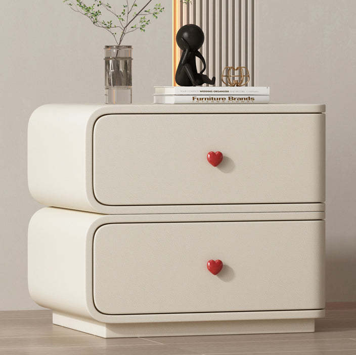 Contemporary Faux Leather Wood 2-Drawer Nightstand — Light Gray / Right