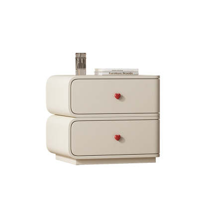 Contemporary Faux Leather Wood 2-Drawer Nightstand — Green / Right
