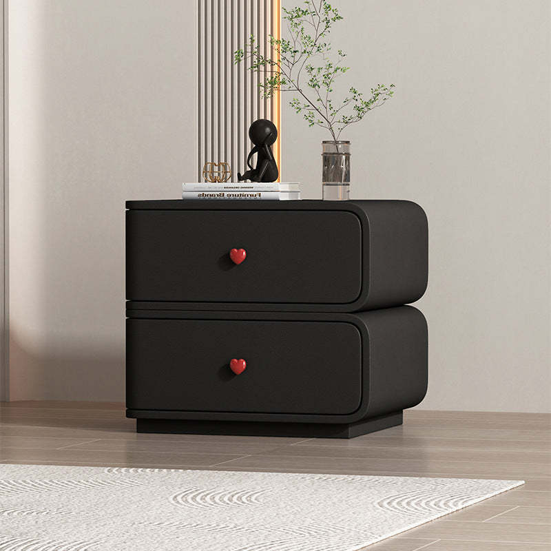 Contemporary Faux Leather Wood 2-Drawer Nightstand — Green / Left