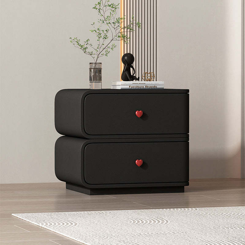 Contemporary Faux Leather Wood 2-Drawer Nightstand — Beige / Right