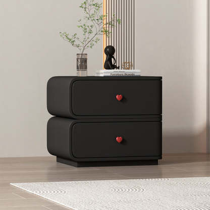 Contemporary Faux Leather Wood 2-Drawer Nightstand — Beige / Right