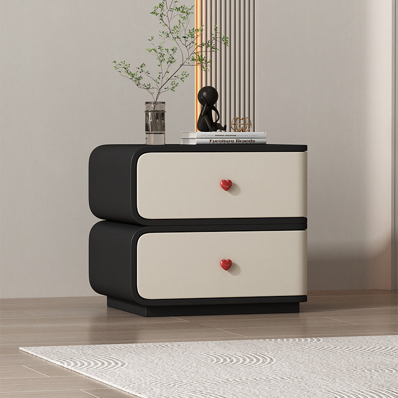 Contemporary Faux Leather Wood 2-Drawer Nightstand — Khaki / Left