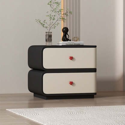 Contemporary Faux Leather Wood 2-Drawer Nightstand — Khaki / Left