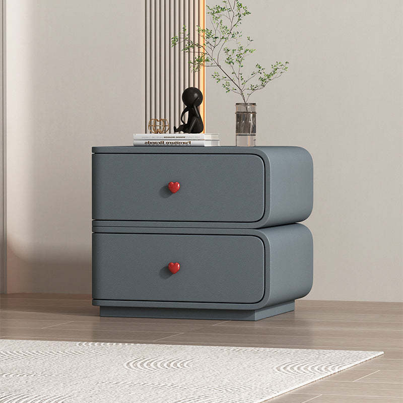 Contemporary Faux Leather Wood 2-Drawer Nightstand — Pink + Beige / Left