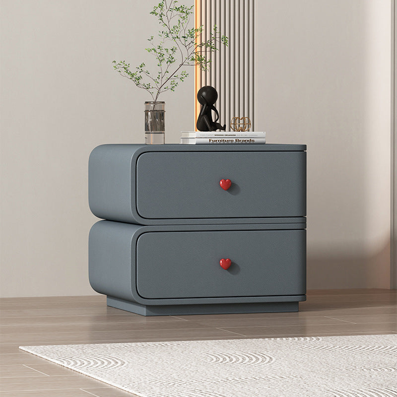 Contemporary Faux Leather Wood 2-Drawer Nightstand — Beige / Left