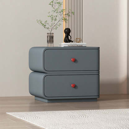 Contemporary Faux Leather Wood 2-Drawer Nightstand — Beige / Left