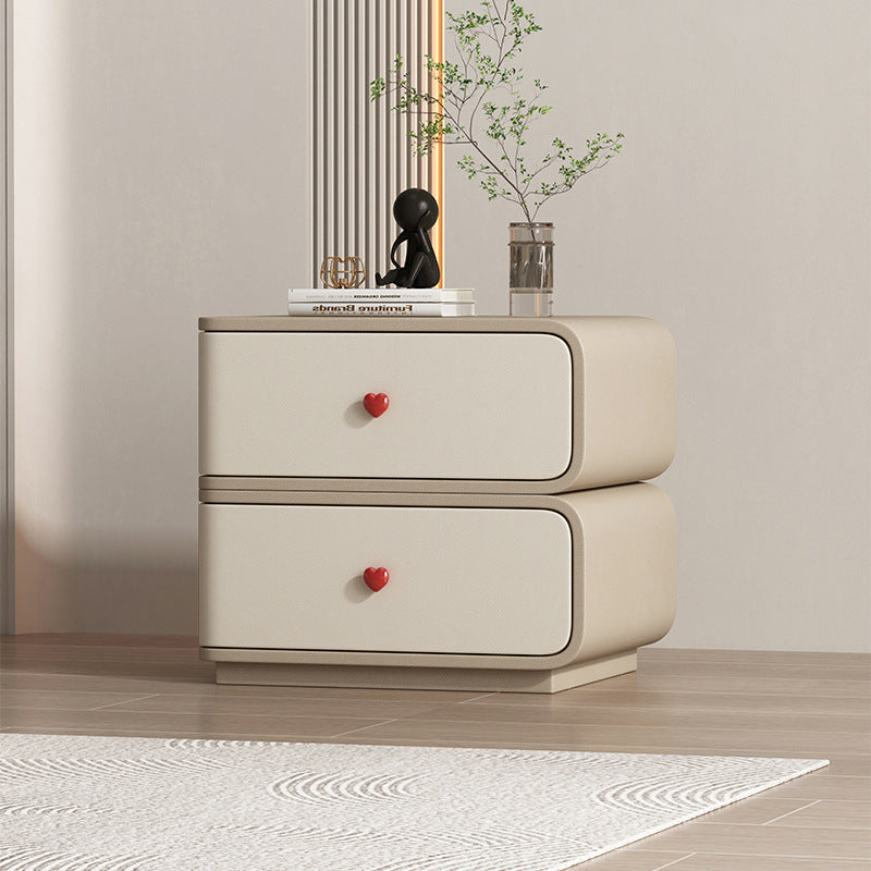 Contemporary Faux Leather Wood 2-Drawer Nightstand — Khaki + Beige / Right