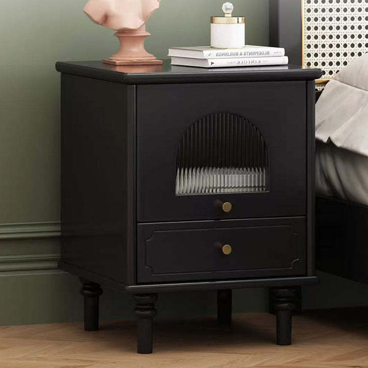 French Wood Metal Glass Striped 1-Drawer Nightstand