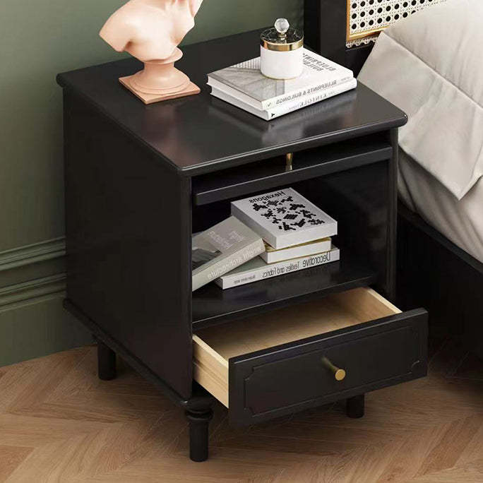 French Wood Metal Glass Striped 1-Drawer Nightstand