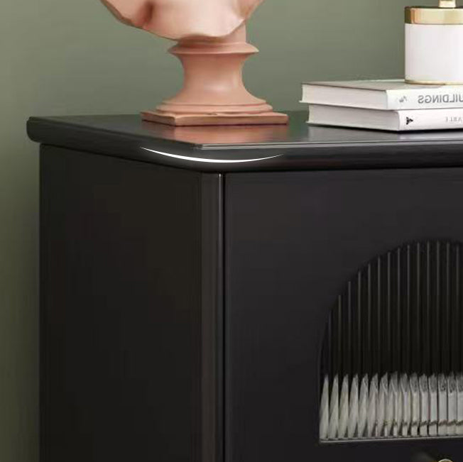 French Wood Metal Glass Striped 1-Drawer Nightstand