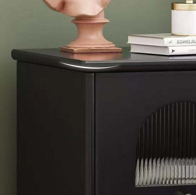 French Wood Metal Glass Striped 1-Drawer Nightstand