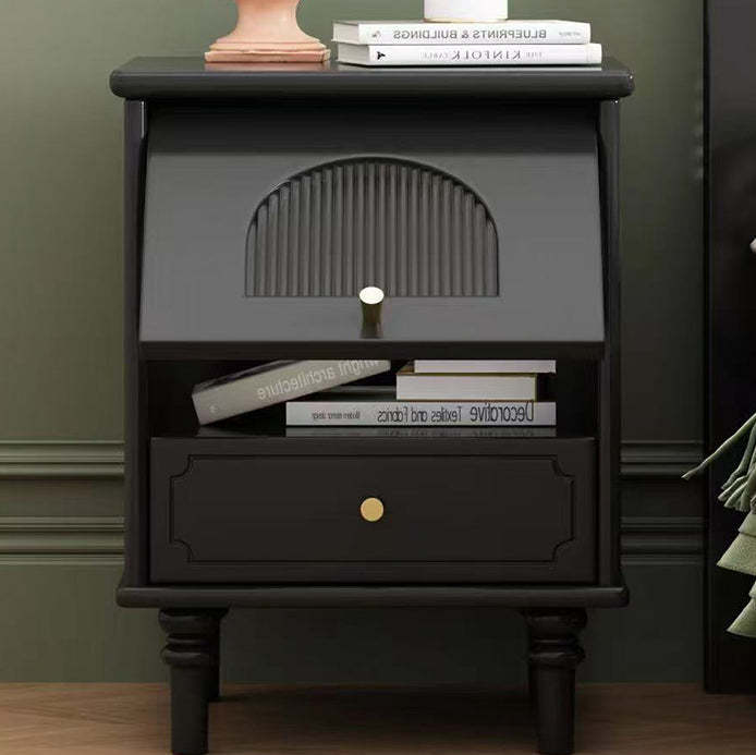 French Wood Metal Glass Striped 1-Drawer Nightstand