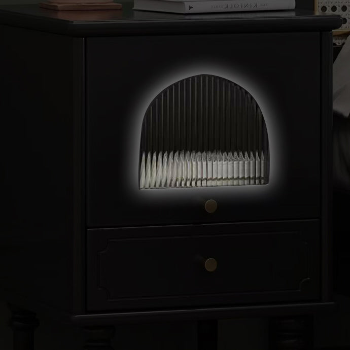 French Wood Metal Glass Striped 1-Drawer Nightstand