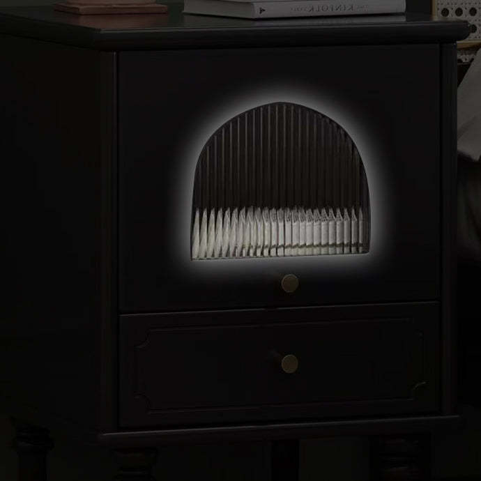 French Wood Metal Glass Striped 1-Drawer Nightstand