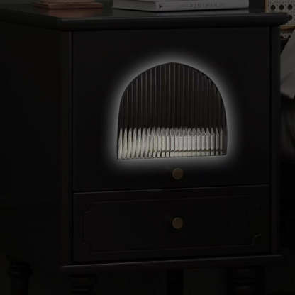 French Wood Metal Glass Striped 1-Drawer Nightstand