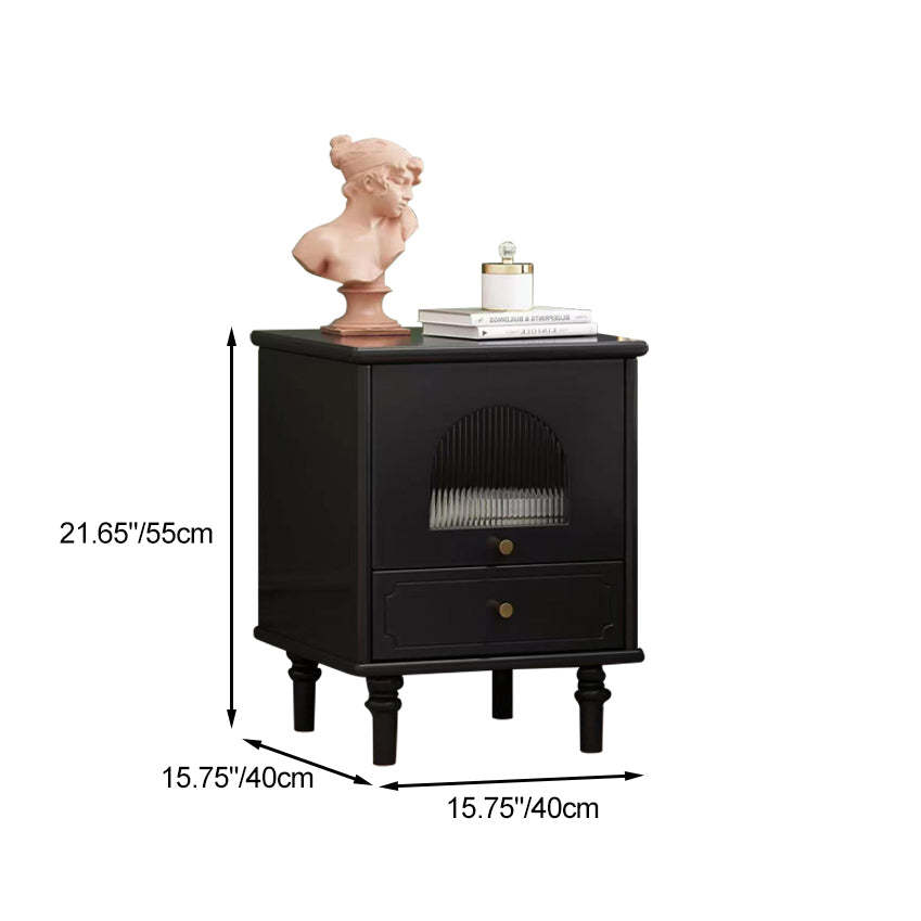 French Wood Metal Glass Striped 1-Drawer Nightstand