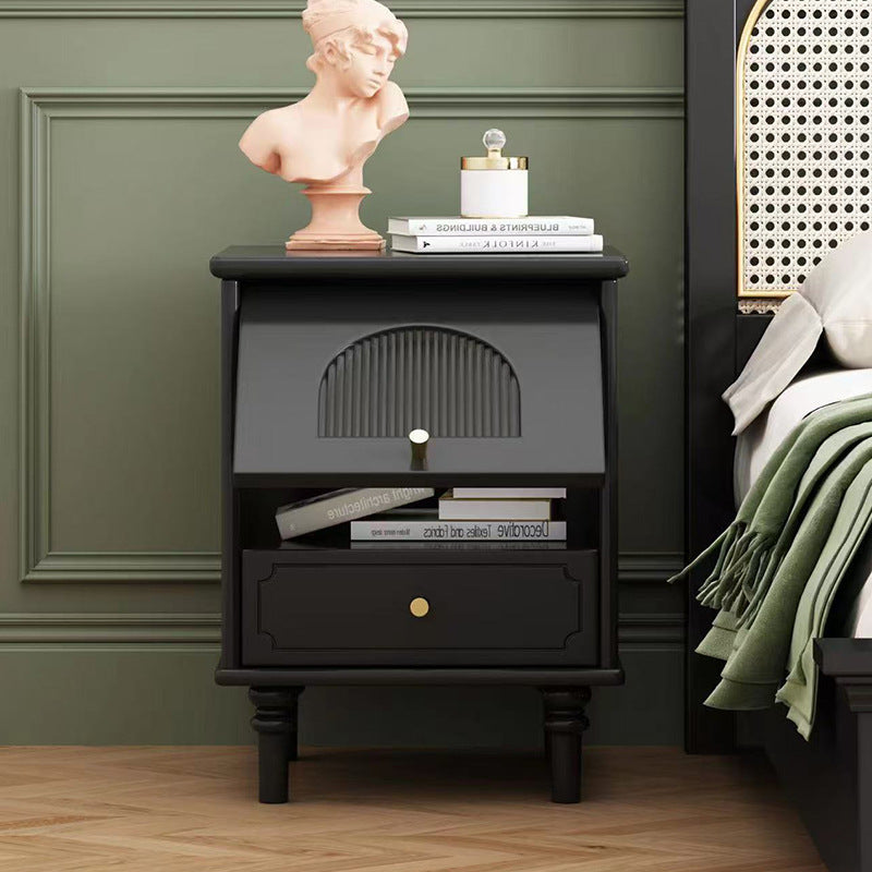 French Wood Metal Glass Striped 1-Drawer Nightstand