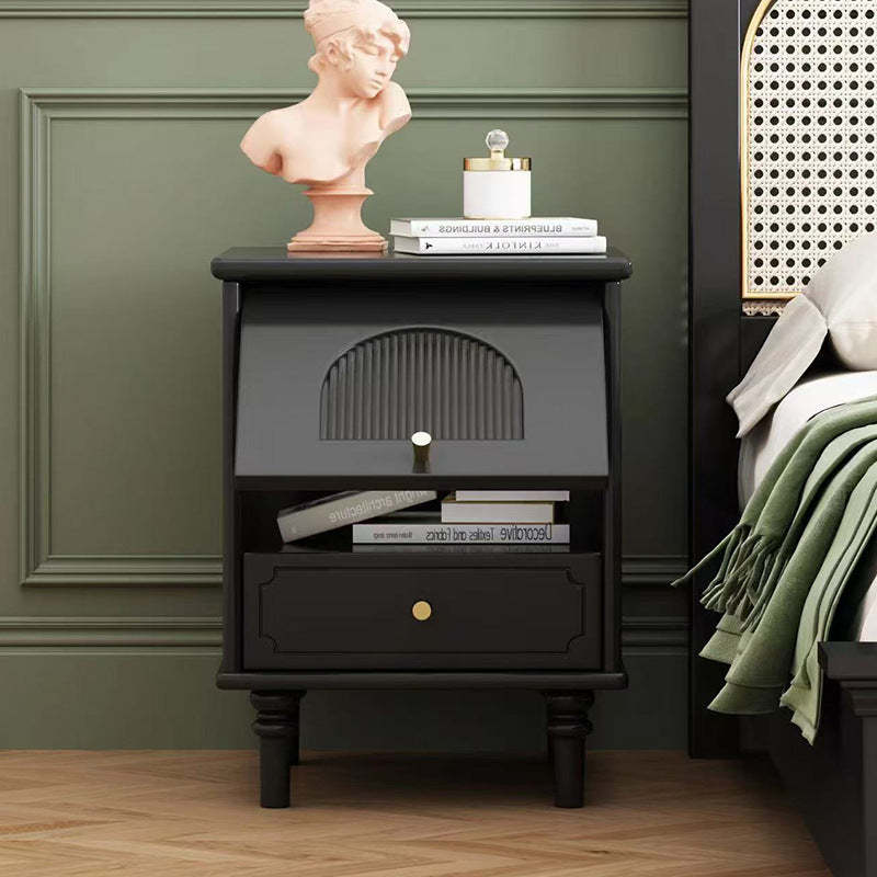 French Wood Metal Glass Striped 1-Drawer Nightstand