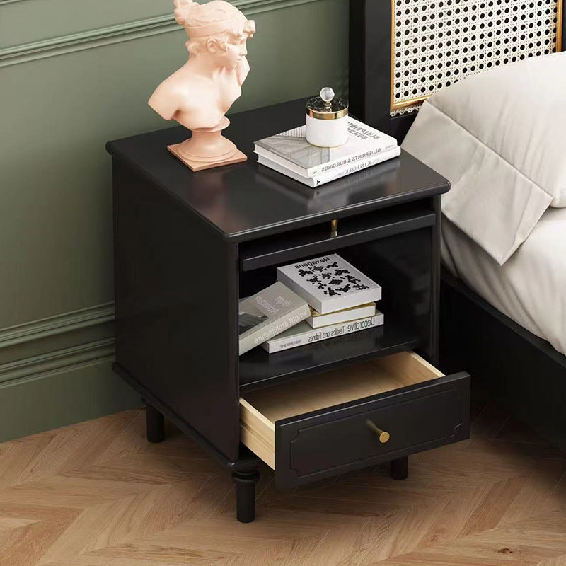 Vintage Solid Wood Glass 1-Drawer Nightstand