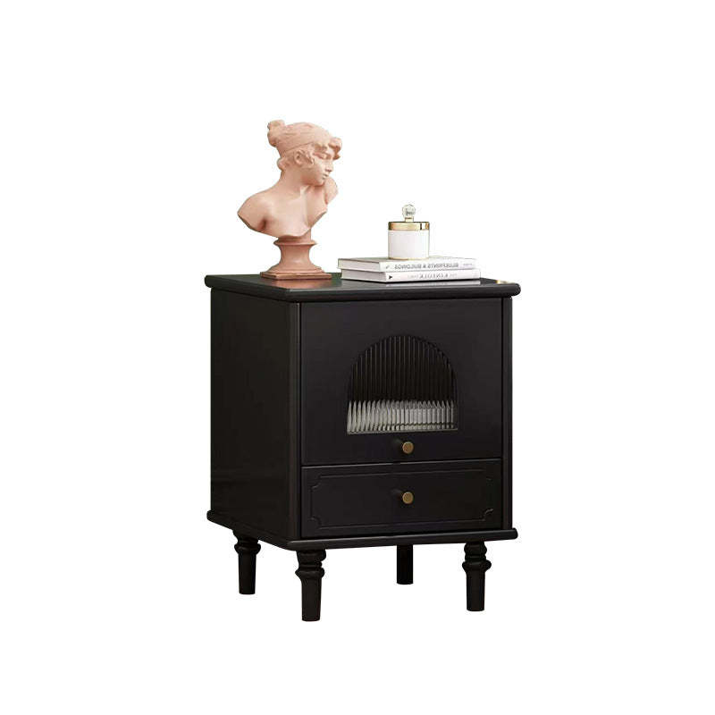 French Wood Metal Glass Striped 1-Drawer Nightstand
