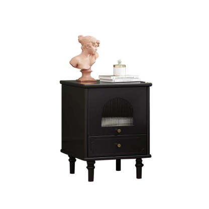 French Wood Metal Glass Striped 1-Drawer Nightstand