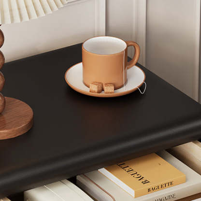 Minimalist Faux Leather 2-Drawer Nightstand — Light Gray