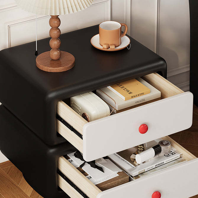Minimalist Faux Leather 2-Drawer Nightstand — Khaki