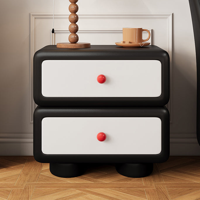 Minimalist Faux Leather 2-Drawer Nightstand — Khaki