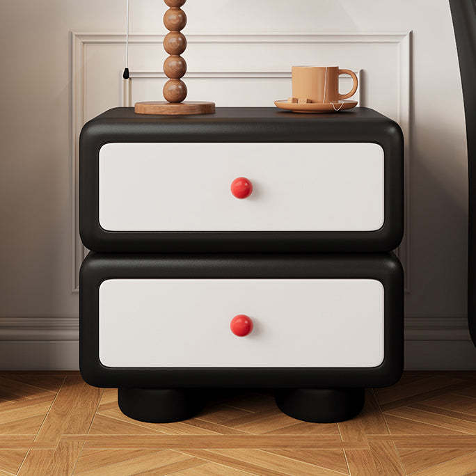 Minimalist Faux Leather 2-Drawer Nightstand — Khaki