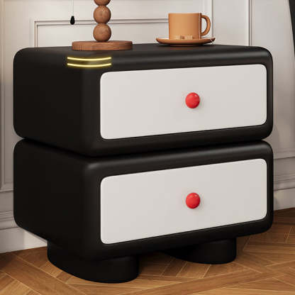 Minimalist Faux Leather 2-Drawer Nightstand — Black + White